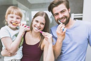 Family Brushing teeth